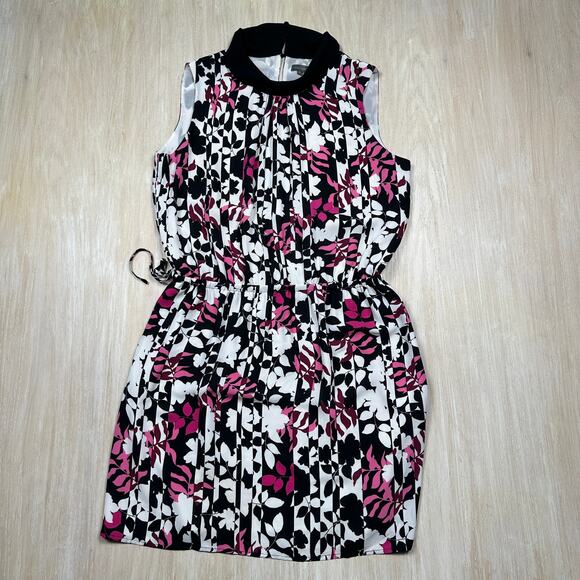 Vince Camuto Sleeveless Floral Drawstring Waist Dress Black Pink White Medium - Picture 1 of 12
